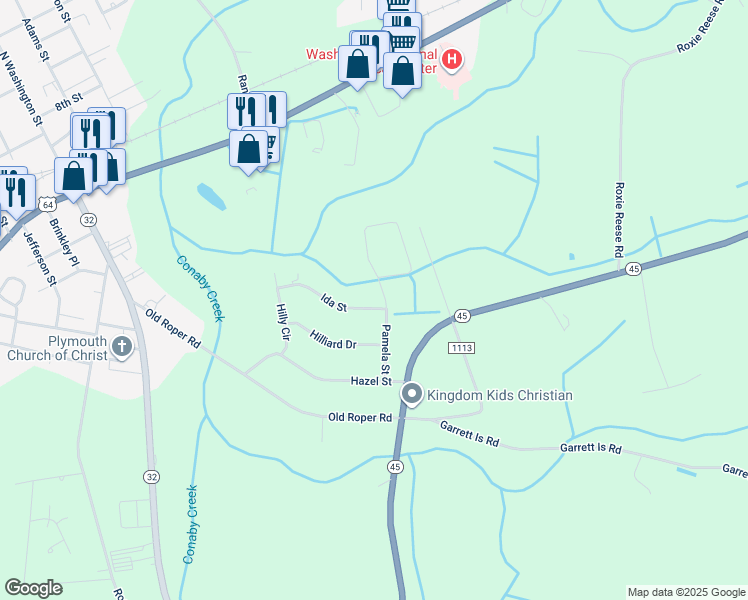 map of restaurants, bars, coffee shops, grocery stores, and more near 120 Ida Street in Plymouth