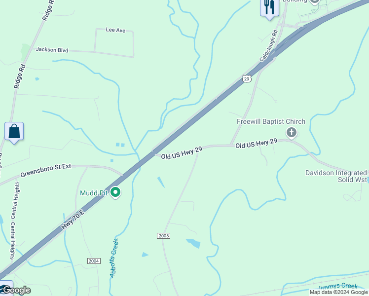 map of restaurants, bars, coffee shops, grocery stores, and more near 245 Old US Highway 29 in Lexington