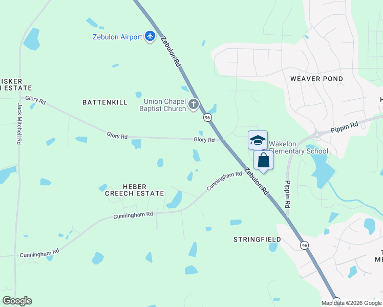 map of restaurants, bars, coffee shops, grocery stores, and more near 8525 Glory Road in Zebulon