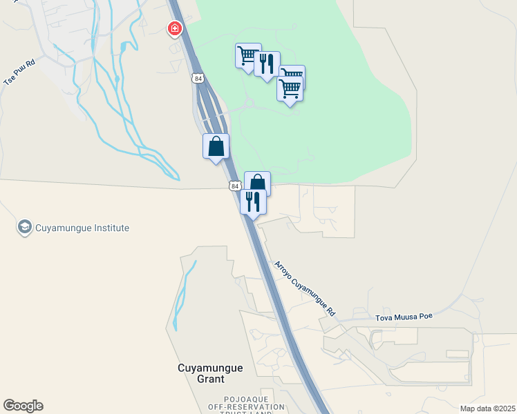 map of restaurants, bars, coffee shops, grocery stores, and more near 17730 U.S. 84 in Santa Fe