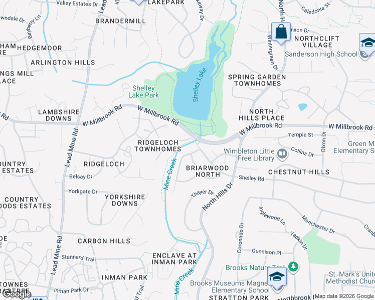 map of restaurants, bars, coffee shops, grocery stores, and more near 1544 Shadowood Lane in Raleigh