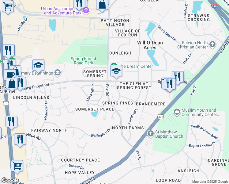 map of restaurants, bars, coffee shops, grocery stores, and more near 4828 Tolley Court in Raleigh