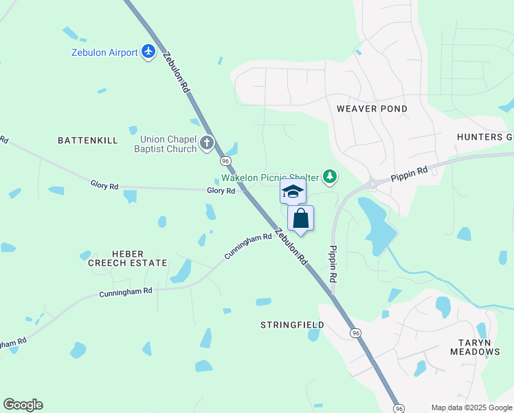 map of restaurants, bars, coffee shops, grocery stores, and more near 2340 Zebulon Road in Zebulon