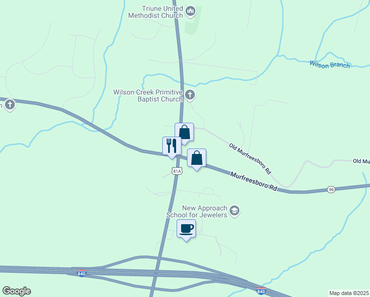 map of restaurants, bars, coffee shops, grocery stores, and more near 7960 Nolensville Road in Arrington