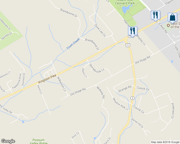 map of restaurants, bars, coffee shops, grocery stores, and more near 223 Pebble Court in Lenoir City