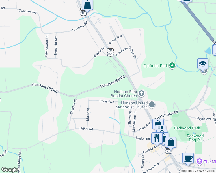 map of restaurants, bars, coffee shops, grocery stores, and more near 158 Cedar Avenue in Hudson