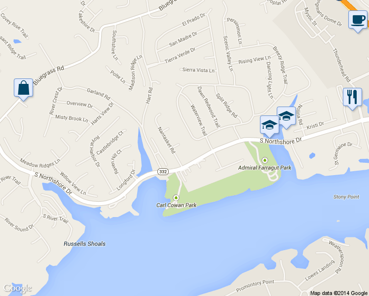 map of restaurants, bars, coffee shops, grocery stores, and more near 10002 Lechmeres Point in Knoxville