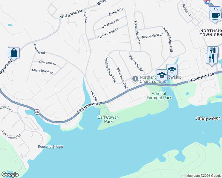 map of restaurants, bars, coffee shops, grocery stores, and more near 10002 Lechmeres Point in Knoxville