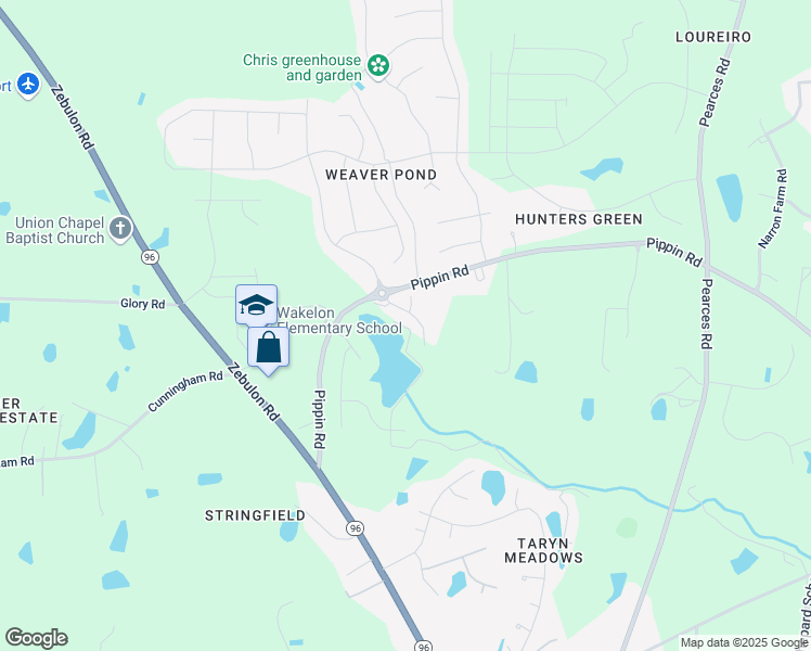 map of restaurants, bars, coffee shops, grocery stores, and more near 3977 Weavers Pond Drive in Zebulon