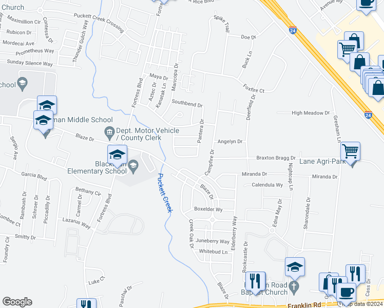 map of restaurants, bars, coffee shops, grocery stores, and more near 608 Buck Cherry Way in Murfreesboro