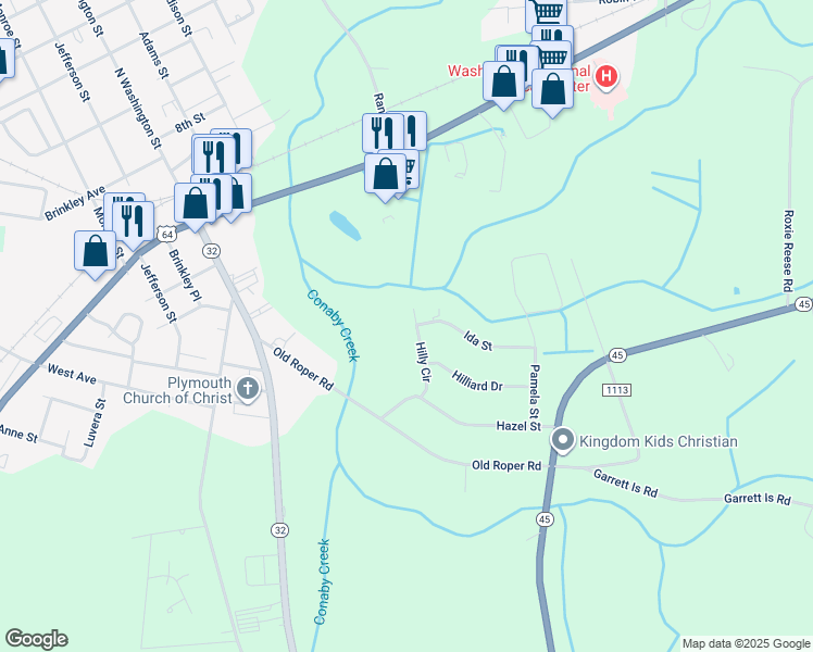 map of restaurants, bars, coffee shops, grocery stores, and more near 114 Hilly Circle in Plymouth