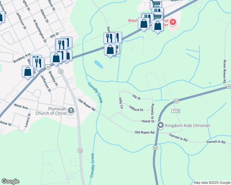 map of restaurants, bars, coffee shops, grocery stores, and more near 114 Hilly Circle in Plymouth