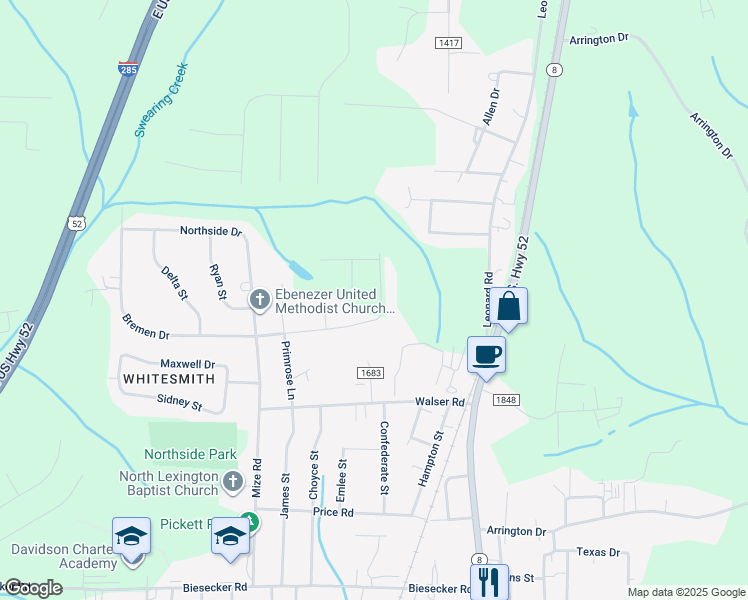 map of restaurants, bars, coffee shops, grocery stores, and more near 375 Bremen Garden Drive in Lexington