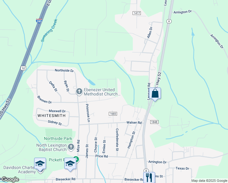 map of restaurants, bars, coffee shops, grocery stores, and more near 375 Bremen Garden Drive in Lexington