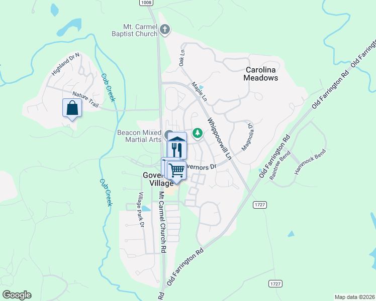 map of restaurants, bars, coffee shops, grocery stores, and more near 40110 Moring in Chapel Hill