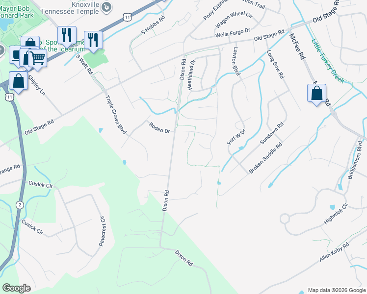 map of restaurants, bars, coffee shops, grocery stores, and more near 424 Dixon Road in Knoxville