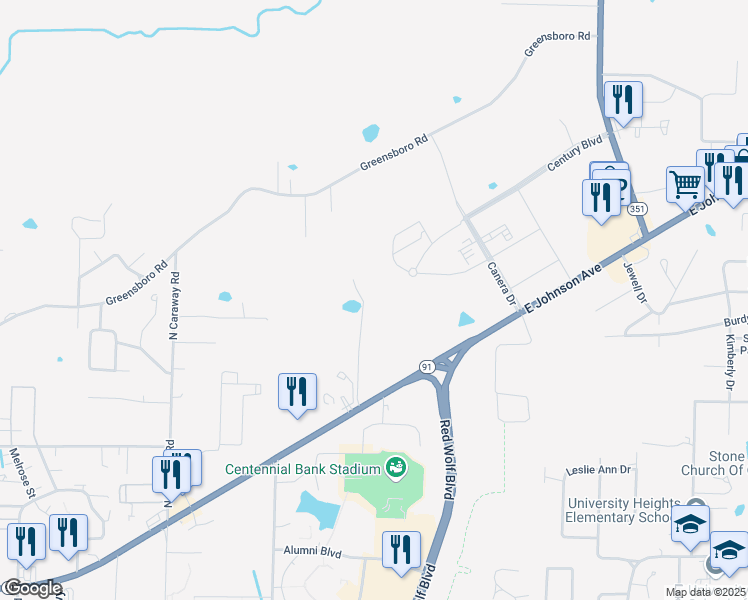 map of restaurants, bars, coffee shops, grocery stores, and more near 1013 Pierce Drive in Jonesboro