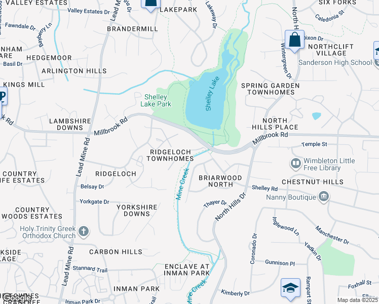 map of restaurants, bars, coffee shops, grocery stores, and more near 5764 Forest Lawn Court in Raleigh