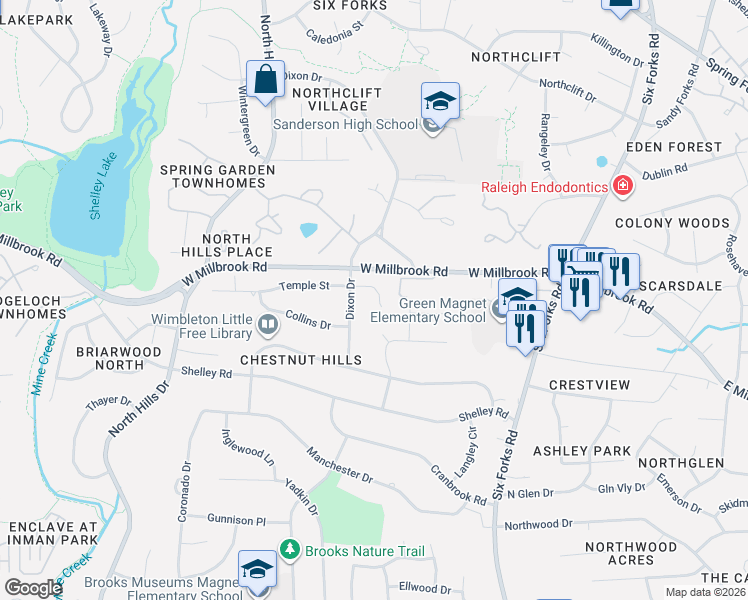map of restaurants, bars, coffee shops, grocery stores, and more near 814 Temple Street in Raleigh