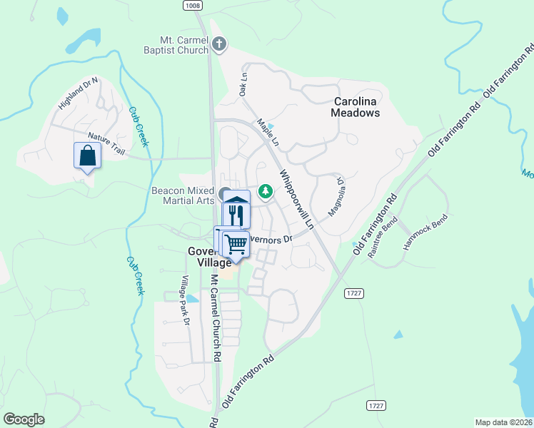 map of restaurants, bars, coffee shops, grocery stores, and more near 10029 David Stone Drive in Chapel Hill