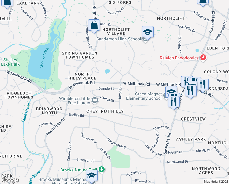 map of restaurants, bars, coffee shops, grocery stores, and more near 900 Temple Street in Raleigh