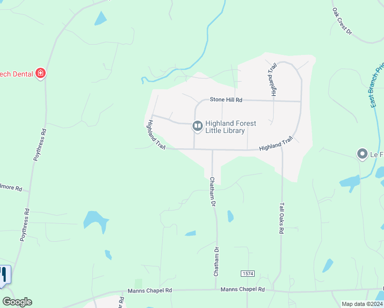 map of restaurants, bars, coffee shops, grocery stores, and more near 306 Highland Trail in Chapel Hill