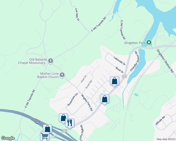 map of restaurants, bars, coffee shops, grocery stores, and more near 1708 Joan Drive in Louisville