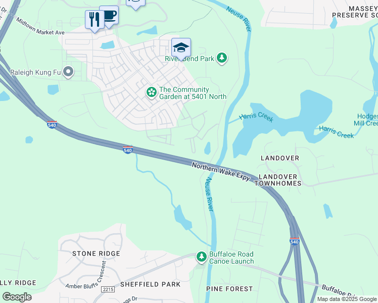 map of restaurants, bars, coffee shops, grocery stores, and more near 6032 Renew Place in Raleigh