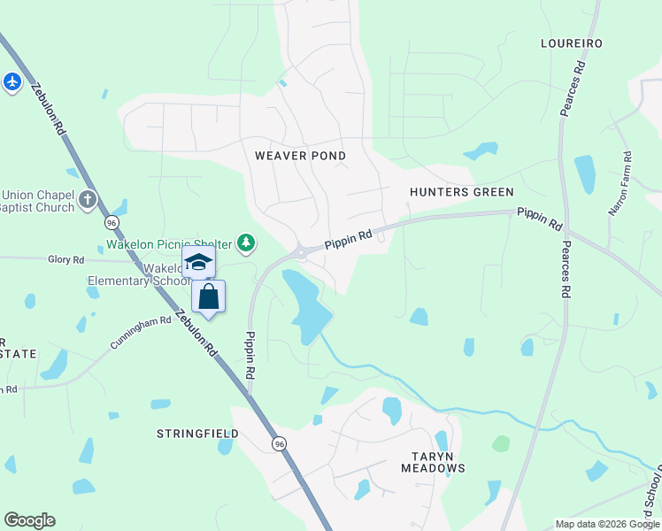 map of restaurants, bars, coffee shops, grocery stores, and more near 9100 Pippin Road in Zebulon