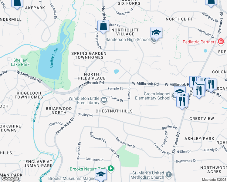 map of restaurants, bars, coffee shops, grocery stores, and more near 1000 Temple Street in Raleigh