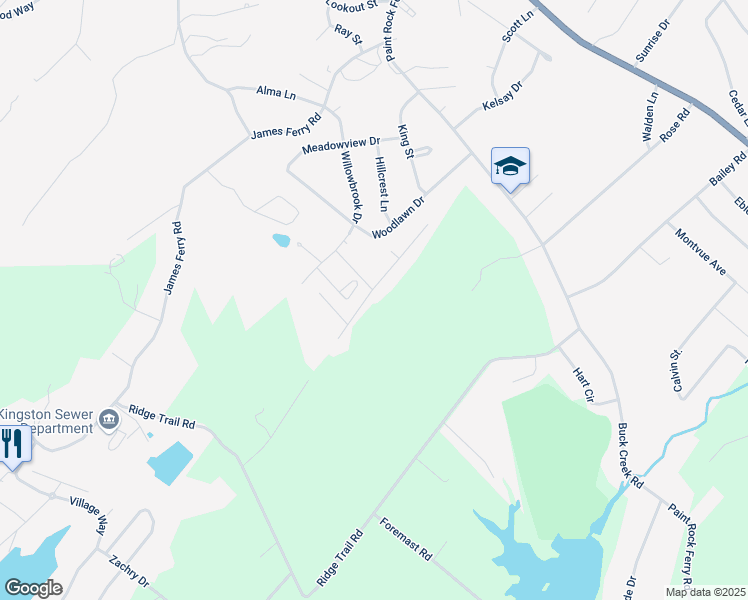 map of restaurants, bars, coffee shops, grocery stores, and more near 1301 Forest Hills Lane in Kingston