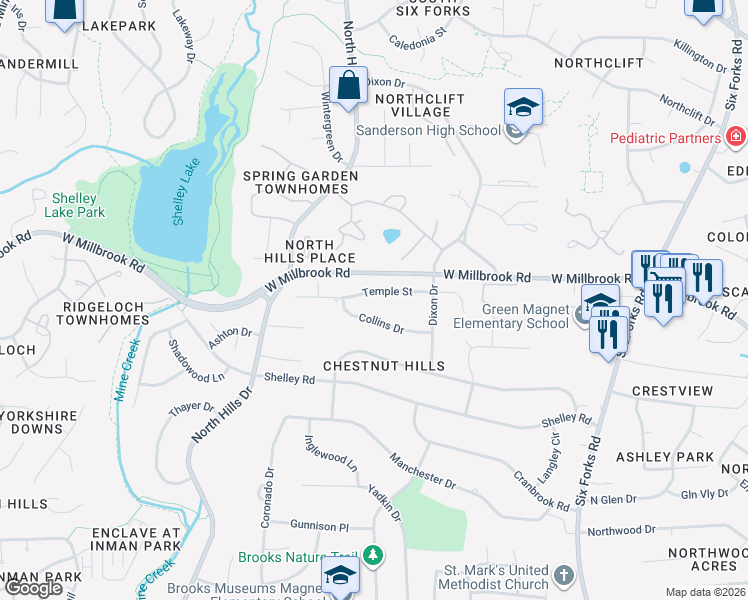 map of restaurants, bars, coffee shops, grocery stores, and more near 1000 Temple Street in Raleigh