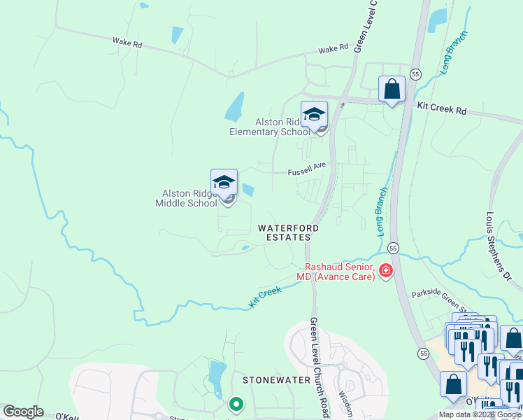 map of restaurants, bars, coffee shops, grocery stores, and more near 1825 Seahorse Court in Cary