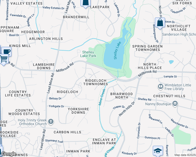 map of restaurants, bars, coffee shops, grocery stores, and more near 5707 3 Oaks Drive in Raleigh