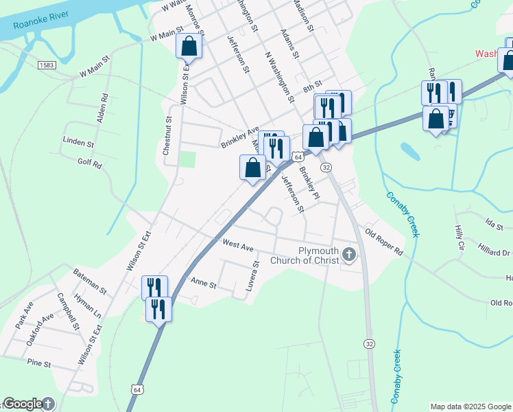 map of restaurants, bars, coffee shops, grocery stores, and more near 277 U.S. 64 in Plymouth