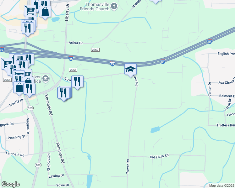 map of restaurants, bars, coffee shops, grocery stores, and more near 243 Quail Lane in Thomasville
