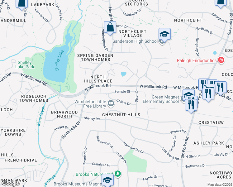 map of restaurants, bars, coffee shops, grocery stores, and more near 1016 Temple Street in Raleigh