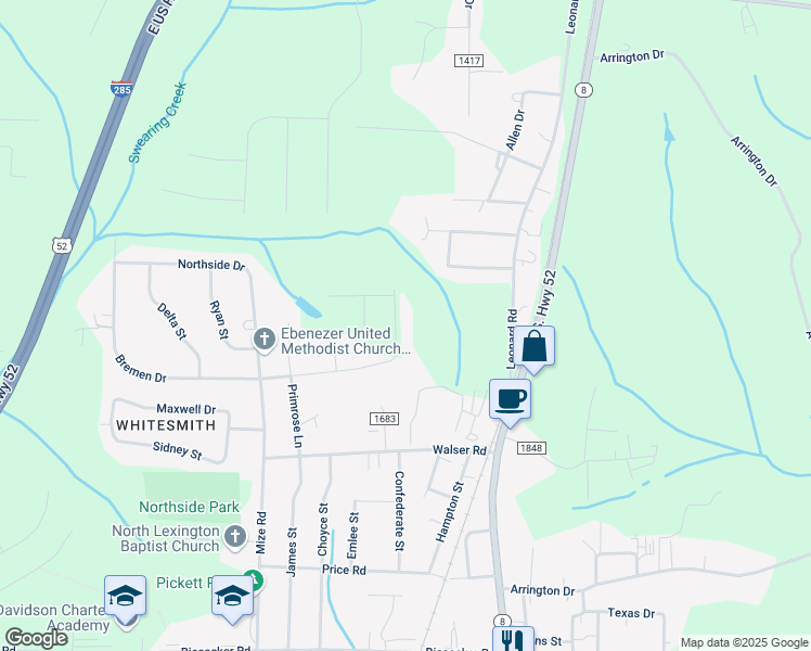 map of restaurants, bars, coffee shops, grocery stores, and more near 408 Bremen Garden Drive in Lexington
