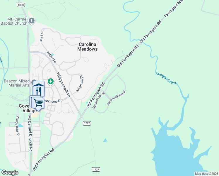map of restaurants, bars, coffee shops, grocery stores, and more near 10006 Adirondack Way in Chapel Hill