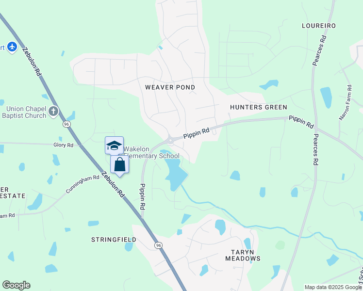 map of restaurants, bars, coffee shops, grocery stores, and more near 9100 Pippin Road in Zebulon