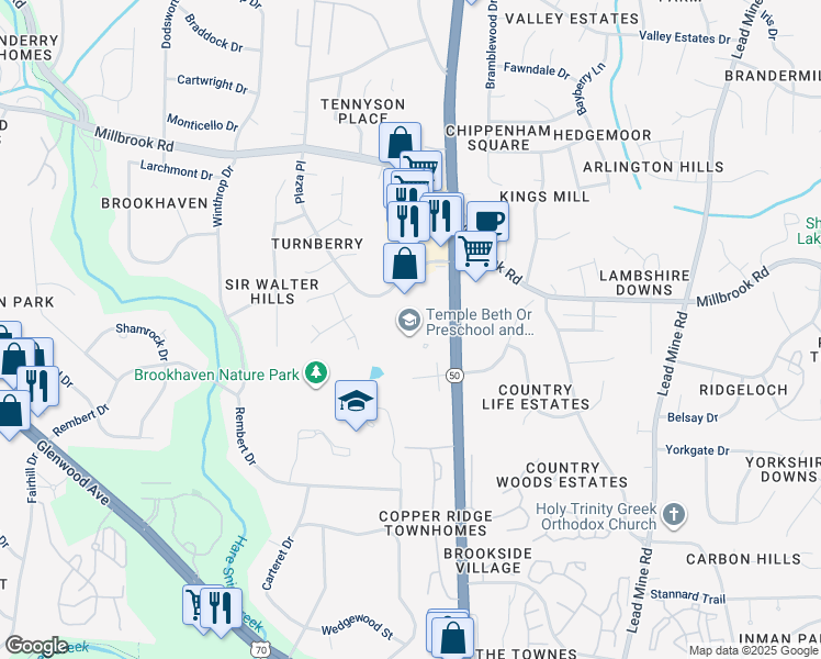 map of restaurants, bars, coffee shops, grocery stores, and more near 5315 Creedmoor Road in Raleigh