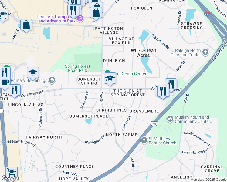 map of restaurants, bars, coffee shops, grocery stores, and more near 4605 Hollirose Place in Raleigh