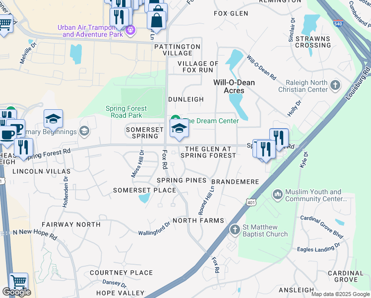 map of restaurants, bars, coffee shops, grocery stores, and more near 4605 Hollirose Place in Raleigh