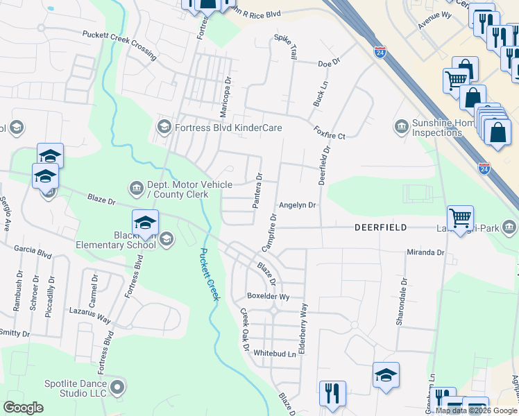 map of restaurants, bars, coffee shops, grocery stores, and more near 3711 Chipara Drive in Murfreesboro