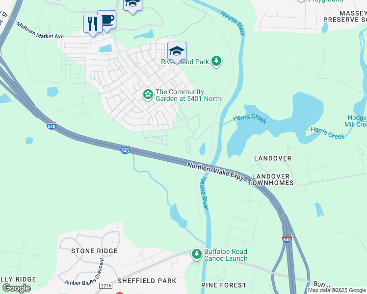 map of restaurants, bars, coffee shops, grocery stores, and more near Northern Wake Expressway in Raleigh