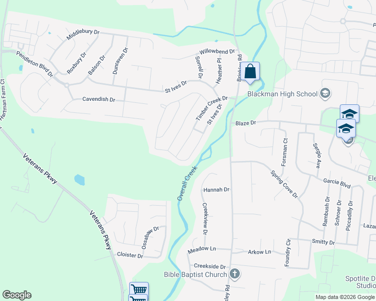 map of restaurants, bars, coffee shops, grocery stores, and more near 4953 Saint Ives Drive in Murfreesboro
