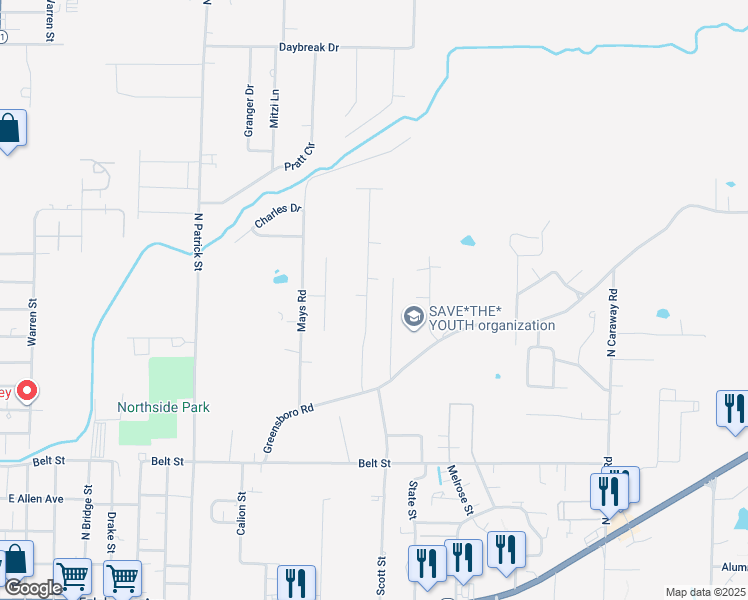 map of restaurants, bars, coffee shops, grocery stores, and more near 1040 Sandino Drive in Jonesboro