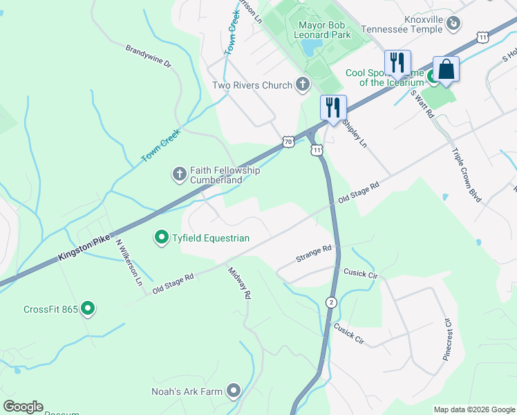 map of restaurants, bars, coffee shops, grocery stores, and more near 1467 Stonebrook Lane in Lenoir City