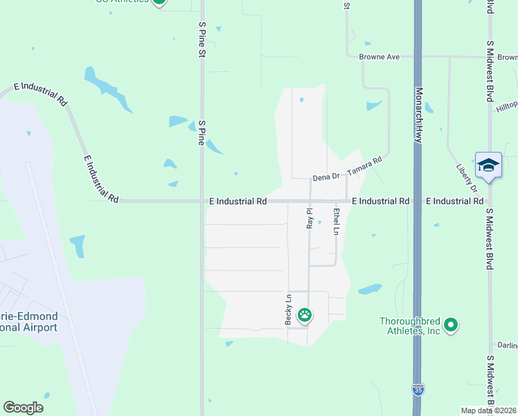 map of restaurants, bars, coffee shops, grocery stores, and more near 2005 East Industrial Road in Guthrie