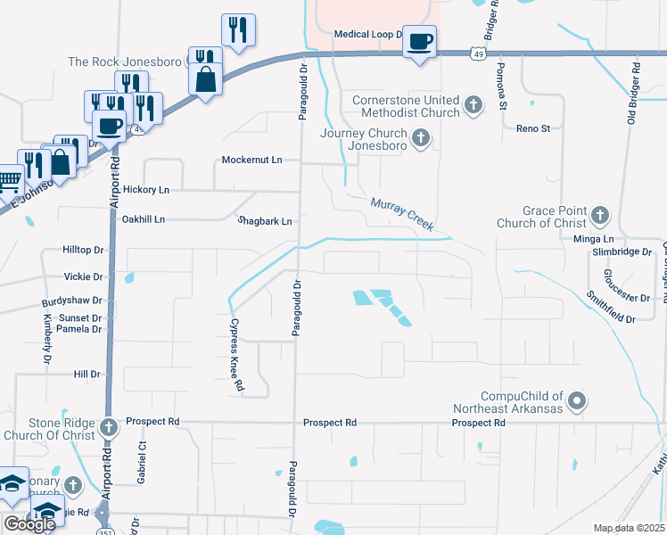 map of restaurants, bars, coffee shops, grocery stores, and more near 4504 Ocean Drive in Jonesboro
